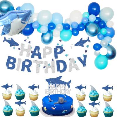 China Theme Shark Happy Birthday Banner Paper Animal Party Supplies Boy Birthday Decorations for sale