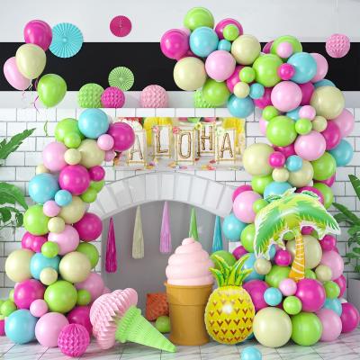 China Tropical Balloon Garland Kit Green Pink Yellow Graduation Party Balloon Arch with Pineapple Palm Foil Balloon for Hawaii Flamingo Party for sale