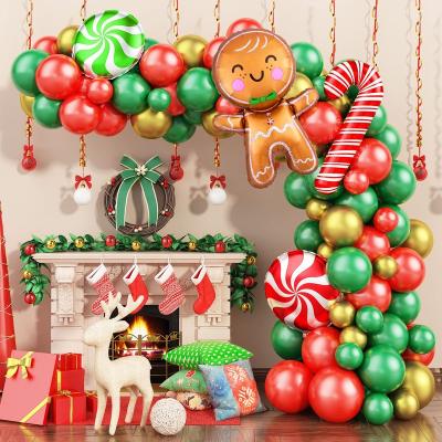 China Graduation Party Christmas Balloon Garland Kit Green Red Gold Latex Arch Balloons with Gingerbread Man Foil Balloons for Christmas Party for sale