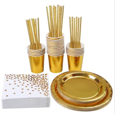 China Disposable Paper Tableware Set Rose Golden Party Supplies Wedding Decorations Party Supplies Tableware for sale