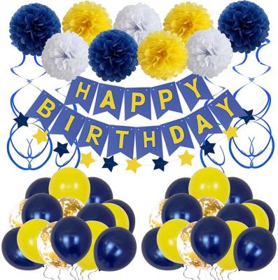 China Beauty Decorations Happy Birthday Party Supplies Bunting Banner For Mens Womens Boys Girls Navy Blue Tissue Paper Pom Poms for sale