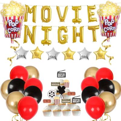 China Party Suppies Movie Night Party Decorations Hollywood Red Carpet Party Supplies Cupcake Toppers Popcorn Foil Balloons for sale