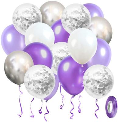 China Beauty Decorations Wedding Balloons Violet White Silver Purple 50 PCs 12 Inch Confetti Party Decoration Metallic Balloon for sale