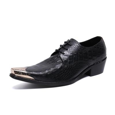 China Lightweight Faux Crocodile Print Genuine Leather Metal Toe High Heel Lacing Business Oxfords For Men For Wedding for sale