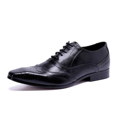 China The Other Genuine Leather Square Toe Flat Wingtip Lacing Business Oxfords Formal Stylish Shoes For Men for sale