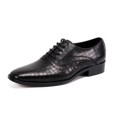 China Fashion Trend Wover Genuine Leather Black Pattern Lace Up Flat Toe Mens Business Oxford Shoes Style Led for sale