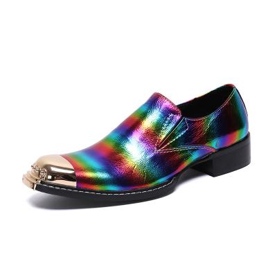 China Business Formal Breathable Oxfords For Men Toe Rainbow Pattern Elastic Band Headed By Metal Genuine Leather for sale