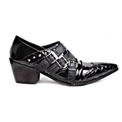 China Fashion Trend Mens High Heel Buckle Strap Headed Toe Slouchy Low Top Leisure Oxfords Shoes Black for sale