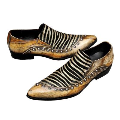 China Zebra Anti-Slippery Genuine Leather Texture Led Toe Block Heel Rivet Decoration Patchwork Two Tone Oxford Formal Shoes For Men for sale