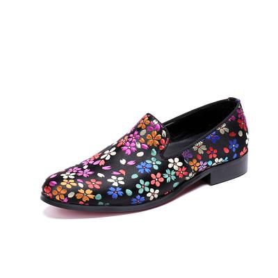 China Fashion Trend Lightweight Slip On Genuine Leather Colorful Floral Print Round Toe Flat Casual Loafer Shoes For Men for sale