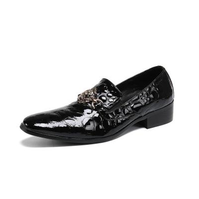 China Fashion Trend Top Slip On Bottom Toe Block Heel Style Patent Leather Mens Loafer Headed Shoes For Wedding for sale