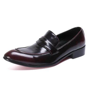 China Fashion Trend Solid Color Upper Slip On Low Toe Style Flat Penny Loafer Shoes Headed Genuine Leather For Men for sale