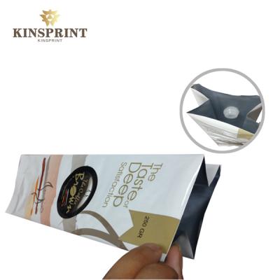 China Heat sealed 1kg square bottom coffee bag with degass valve tear notch for sale