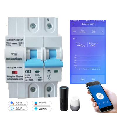 China 2P 63A 100A Smart WiFi Circuit Breaker With Meter Energy Monitoring And Function 2P 63A for sale