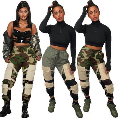 China 2021 New Arrival Breathable Women Patchwork Pockets Cargo Pants Ladies Prnit Camouflage Overalls Pants for sale