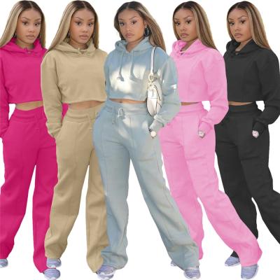 China Autumn Fashion Breathable Winter With 2 Piece Set Cotton Women's Top Sport Tracksuit Crop Hoodie Tracksuit Sweatsuit for sale