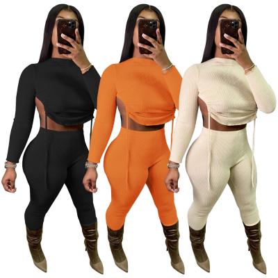 China Women's Casual Backless Jogger Suit Autumn Logo Two Breathable Custom Clothing Outfits Tracksuits 2021 2 Piece Set for sale