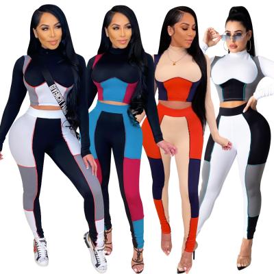 China Autumn 2021 Gym Jogger Jogging Casual Two Piece Set Breathable Patchwork Leggings Sports Suit Equipments Women for sale