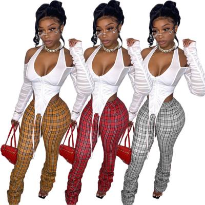 China 2021 Autumn New Arrival Streetwear Print Casual Ladies Stacked Plaid QUICK DRY Pants Plus Size Spring Women Long Trousers for sale