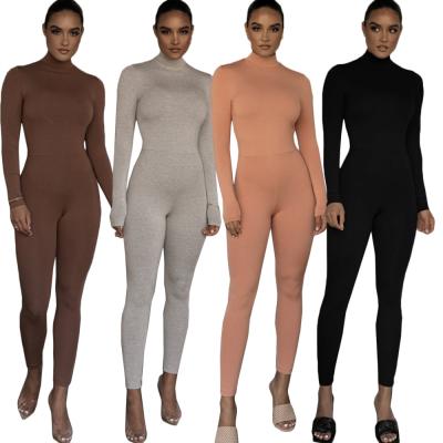 China 2022 New Arrivals Bodycon Jmupsuits Anti Pilling Solid Bodysuits High Neck Turtleneck Heat Casual Tight Long Sleeve Jumpsuits For Women for sale