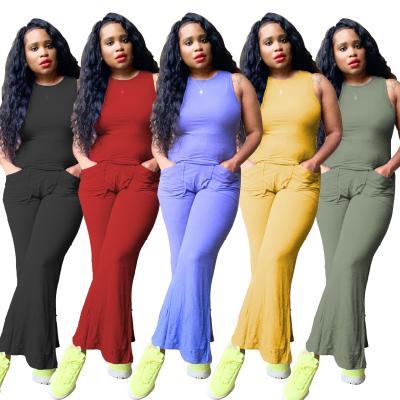 China New Breathable Casual Wide Leg Pants Women's T-Shirts Workout Set Two Piece Set Clothing Sweatsuit Yoga Set Bell Bottom Comfortable Pants for sale