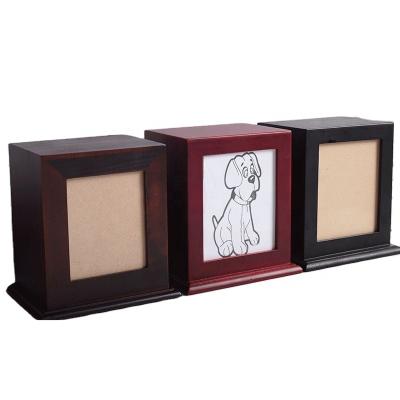 China 2022 Wholesales Retro Viable High Quality Wooden Pet Funeral Urn For Pet Ashes With Photo Frame for sale