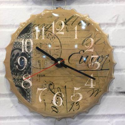 China Europe Customized Vintage Tin Clock Bottle Cap Sign Clock For Wholesale for sale