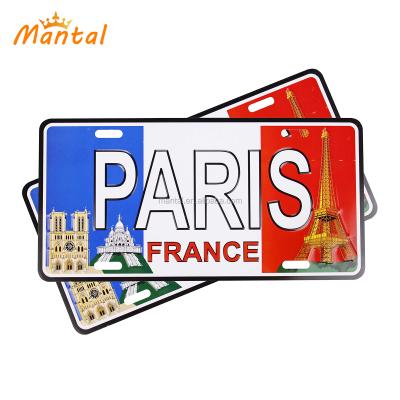 China Souvenirs Gifts France Paris Souvenir Customized Embossed Aluminum Gray Card Plate For Decoration for sale