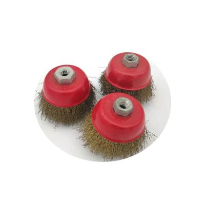 China Long Life Copper-plated Wire Steel Wire Brush Angle Grinder With Cup-shaped Nut For Grinding And Rust Removal Steel Wire Wheels for sale