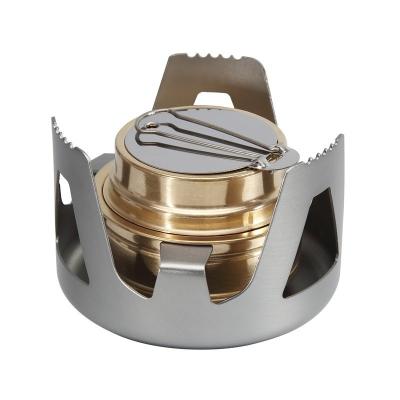 China Mini Outdoor Camping Alcohol Stove for Backpacking Light Brass Spirit Burner with Aluminum Rack < 1L for sale