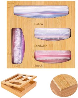 China Freshness Keeping Bag Storage Box Drawer Bamboo Ziplock Organizer Kitchen Storage Organization Customized Bamboo Storage for sale