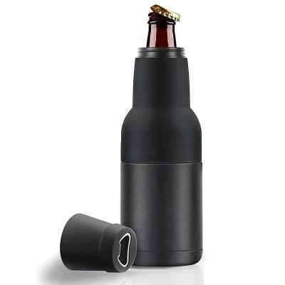 China 2022 New 12oz PORTABLE 2 in 1 Stainless Steel Double Wall Vacuum Insulated Beer Can Soda Beverage Cooler Bottle Insulator with Opener for sale