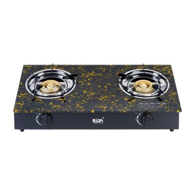 China Commercial Tempered Glass 2 Mode Design Cast Iron Two Ignition Tabletop Gas Cooker Automatic Stove for sale