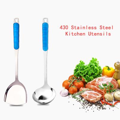 China Sustainable High Quality Pocket Spatula Cooking Set With Blue Handle Kitchenware In Kitchen for sale