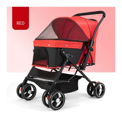 China HX05 Small Animal Makers Front And Rear Two Way Push Folding Red Pet Strollers for sale