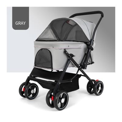 China Small Animals HX05 Oxford Portable Twin Stroller Pet Strollers Wholesale Supplier With Storage Basket For Dog Pet Strollers for sale