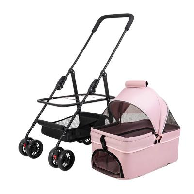 China Outdoor Pet Supplies LC02-X Factory Wholesale High Quality Portable Pink Folding Cat and Dog Travel Pet Special Strollers for sale