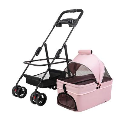 China LC01 2023 New Small Animal Dog Strollers Outdoor Middle With Storage Rack Water Cup Holder Pet Strollers for sale