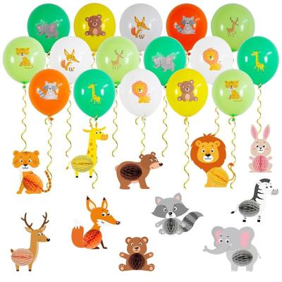 China 350gsm Paper Jungle Theme Animal Birthday Party Decoration Supplies For Kids,Inclueding Animal Hanging Banner Swirl Honeycomb for sale