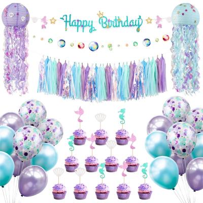 China hot sale 350gsm 64PCS Amazon under the sea birthday party supplies pack mermaid decorations for girl baby shower decoration for sale