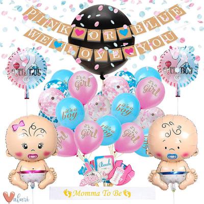 China Baby Boy Or Girl Gender Reveal Party Supplies Kit With Jumbo Balloon Banner Sash Photo Booth Props YR-BS-01 for sale