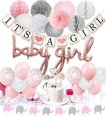 China Eco-Friendly Disposable It's A Girl Banner Baby Shower Foil sBaby Balloons For Pink Elephant Garland Elephant Cake Topper Baby Shower Supplies for sale