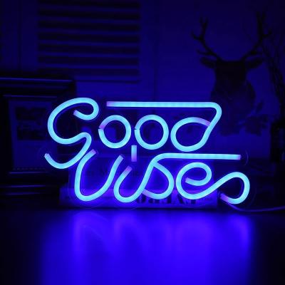 China 27.5*15cm Custom Blue Good Vibes Neon Sign for Bedroom Wall Decor USB Powered Lighting for sale