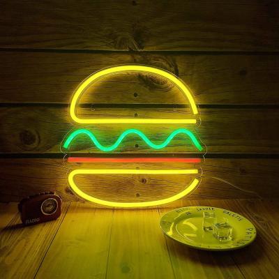 China Customized Hamburger Neon Light Sign for Fast Food Bar Bistro Canteen Opens in Window for sale