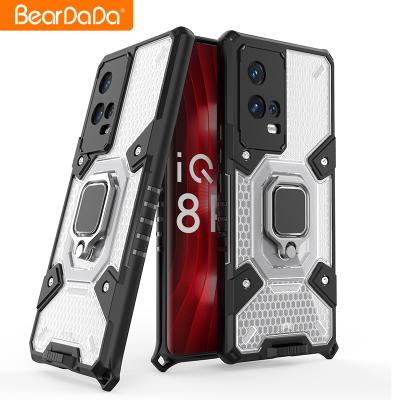 China High Quality Translucent Shockproof Anti-drop Kickstand TPU Mobile Phone Case For VIVO IQOO 8 pro with 360 Ring Holder for sale