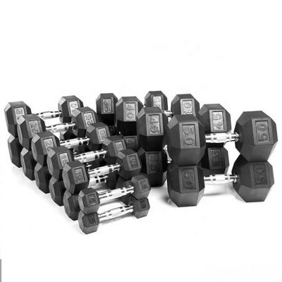 China 25kg Strength Rubber Covered Training Dumbbell Free Weights 2.5kg At Options Chrome Handles Fitness Hex Dumbbell for sale