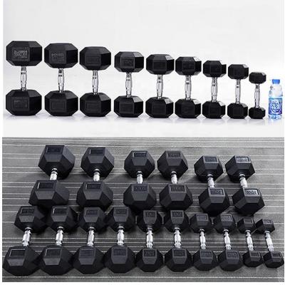 China 25kg Strength Rubber Covered Training Dumbbell Free Weights 2.5kg At Options Chrome Handles Fitness Hex Dumbbell for sale