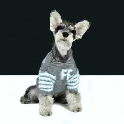 China Gray Furry Warm Thick Letter Pattern Dog Sweater Round Neck Stocked Pet Sweater for sale