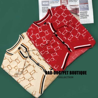 China Wholesale New Stocked Dog Clothes Spring Fashion Design Knitted Sweater Cardigan Pet Apparel for sale