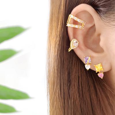 China Other New Style Stone Studs Earrings Gold Plated Ear Ring Fashion Zircon Ear Studs For Women for sale